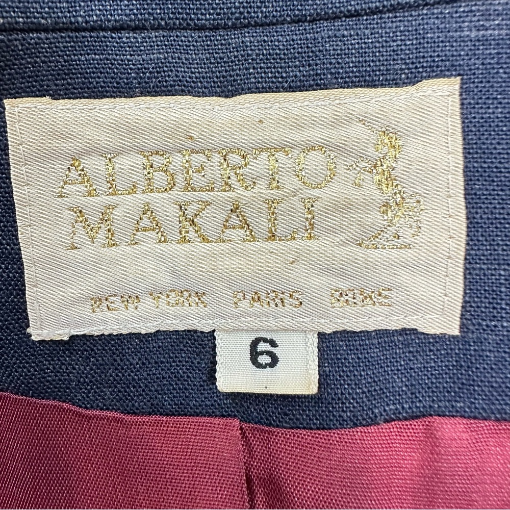 Alberto Makali 80s VTG Rayon/Linen Blazer Back Button Tail Detail - Picture 13 of 16